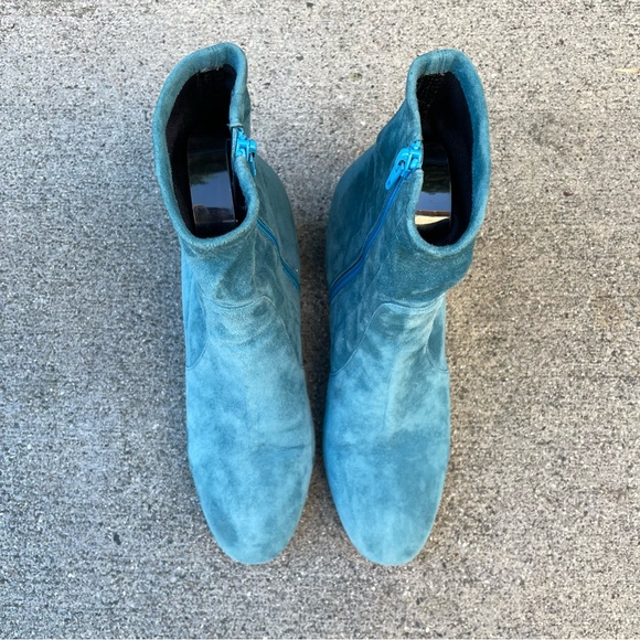 Valentino Garavani Rockstud Grainy Calfskin Ankle Boots  Valentino light blue stretch-suede block heel ankle boots size IT 40 US 10